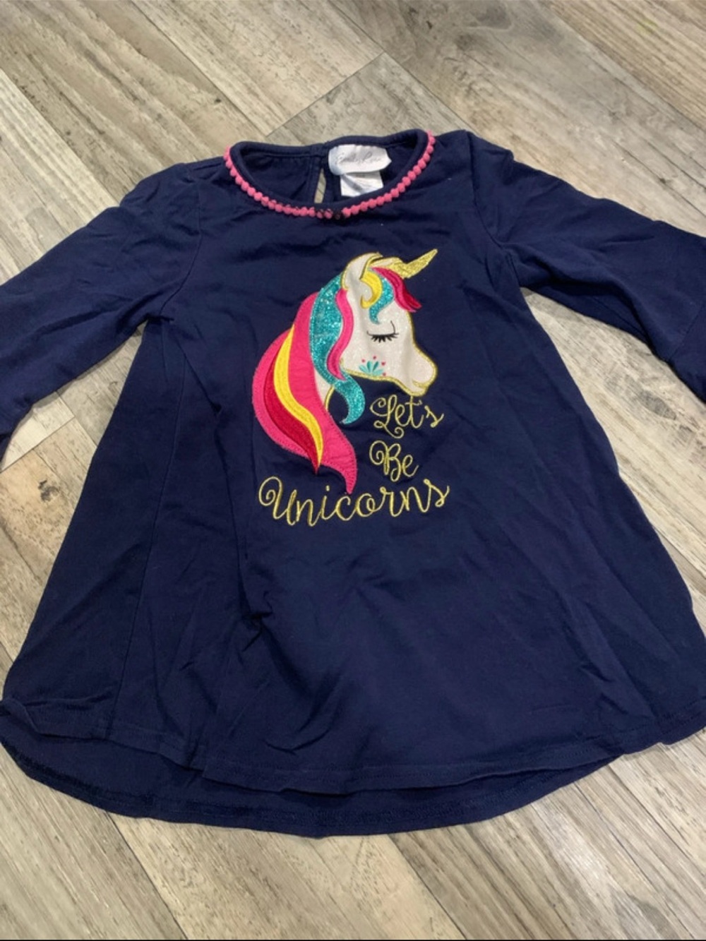 Emily Rose Navy Long-Sleeve Top with Colorful Unicorn